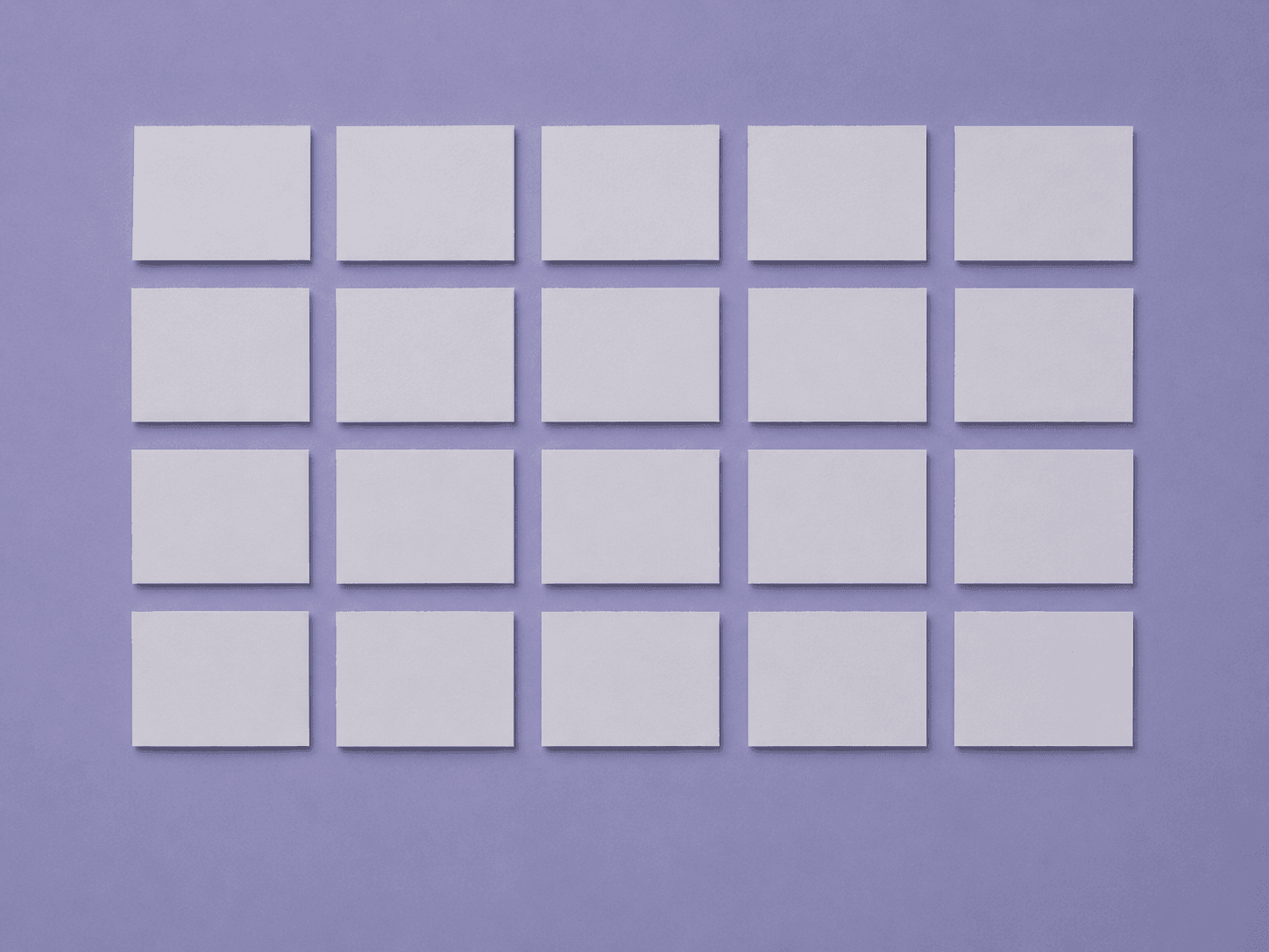 The same pale rectangles arranged in a perfectly aligned grid with even gutters on a violet plane